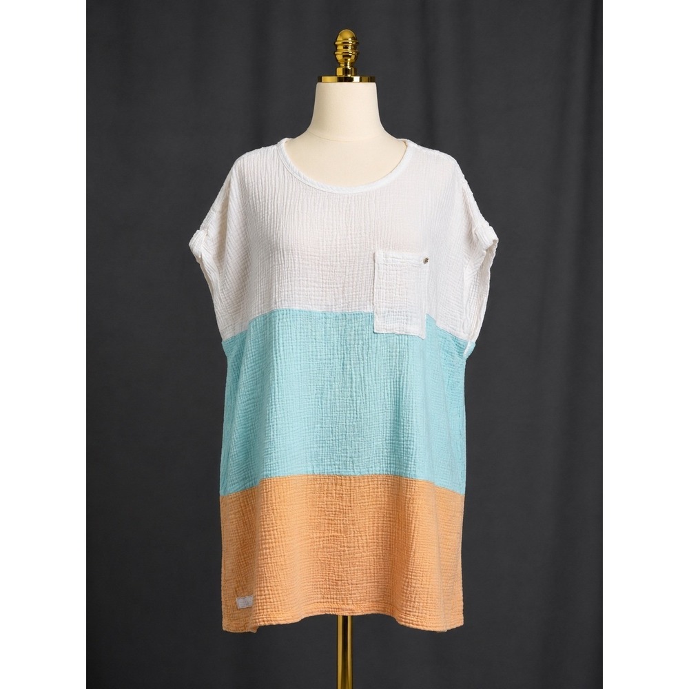 Simply‎ Southern Gauze Beach Cover Up Swim Dress M/L Colorblock Pockets Cotton